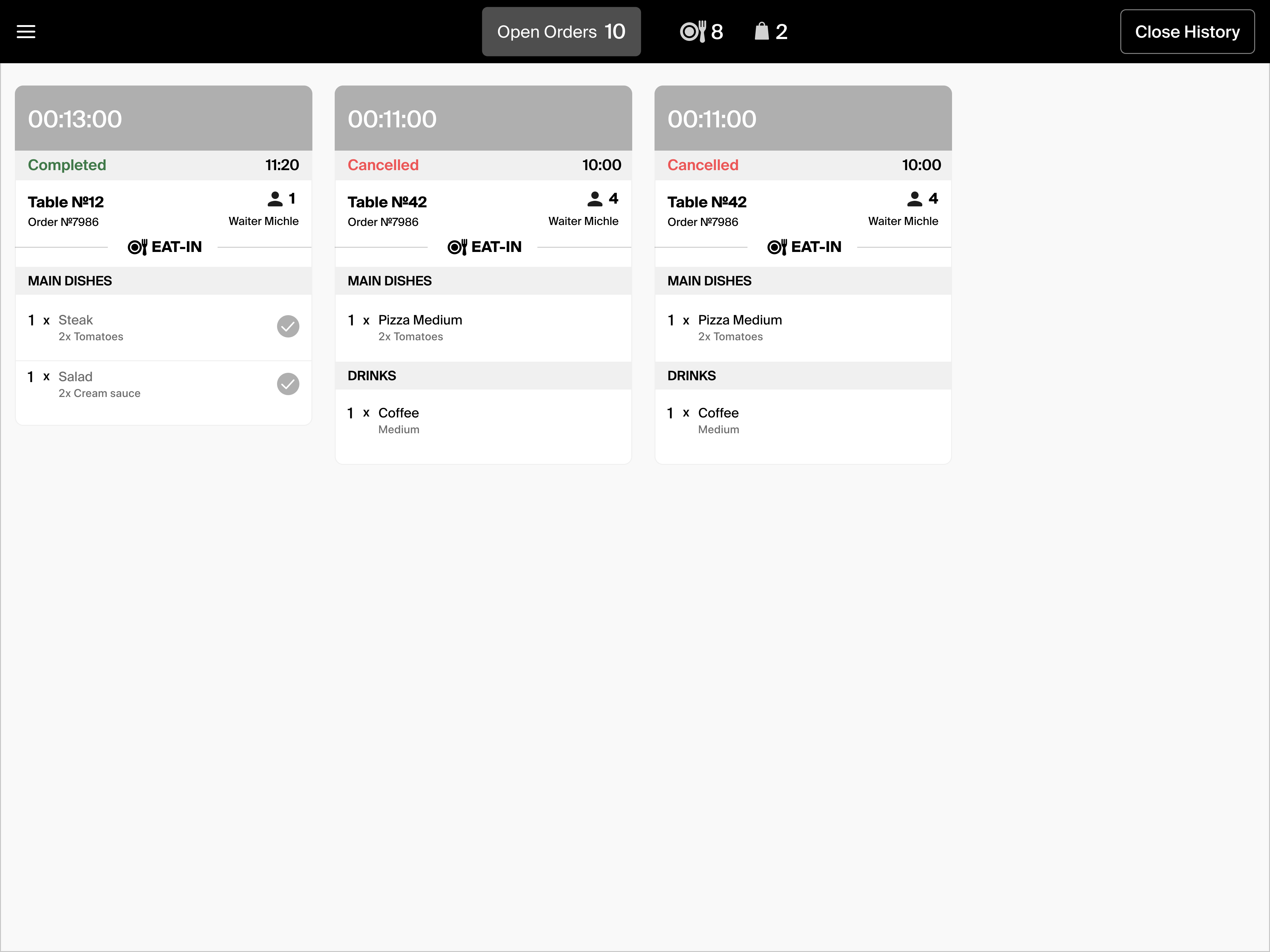 Order history view