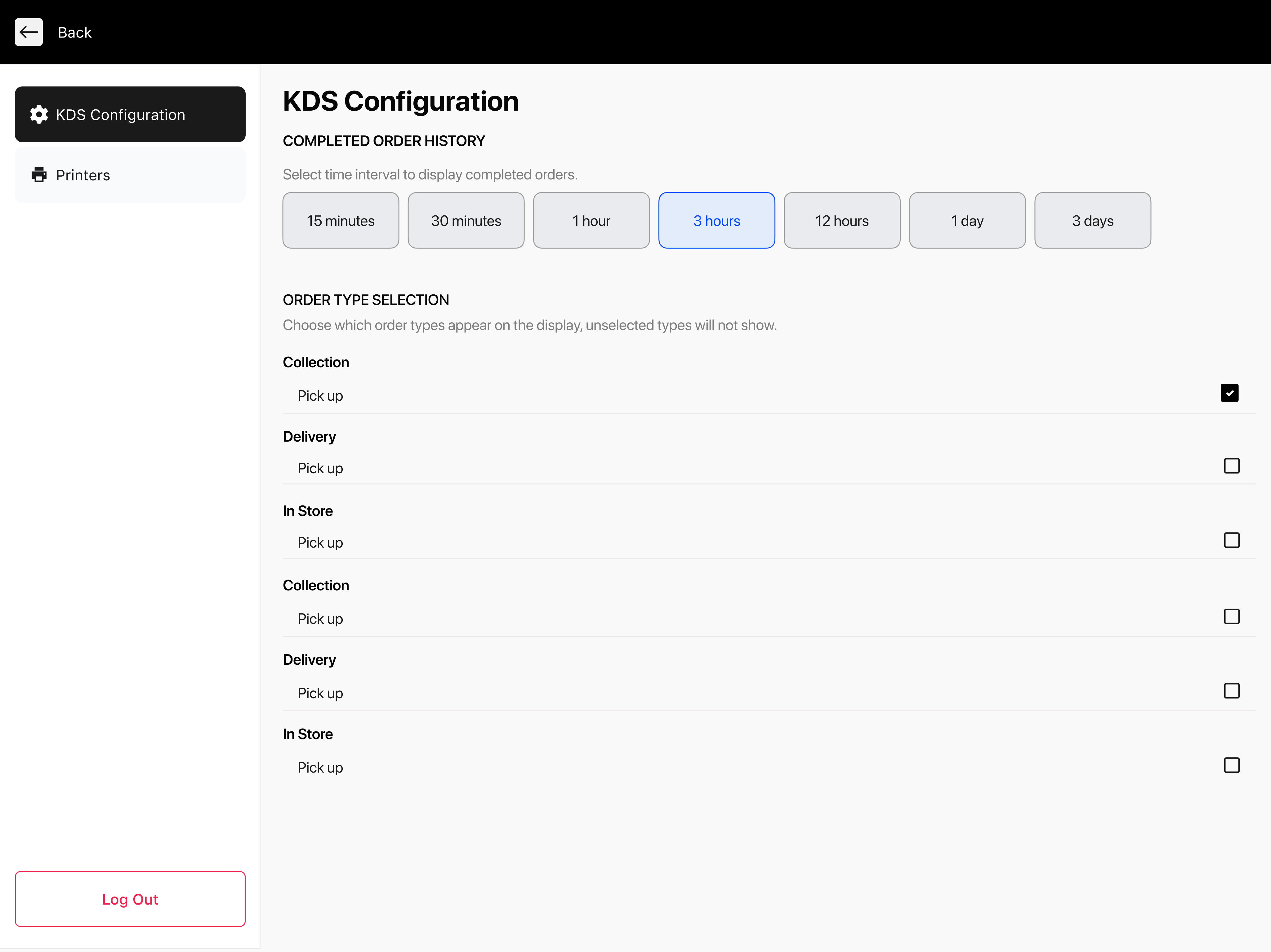 KDS configuration settings