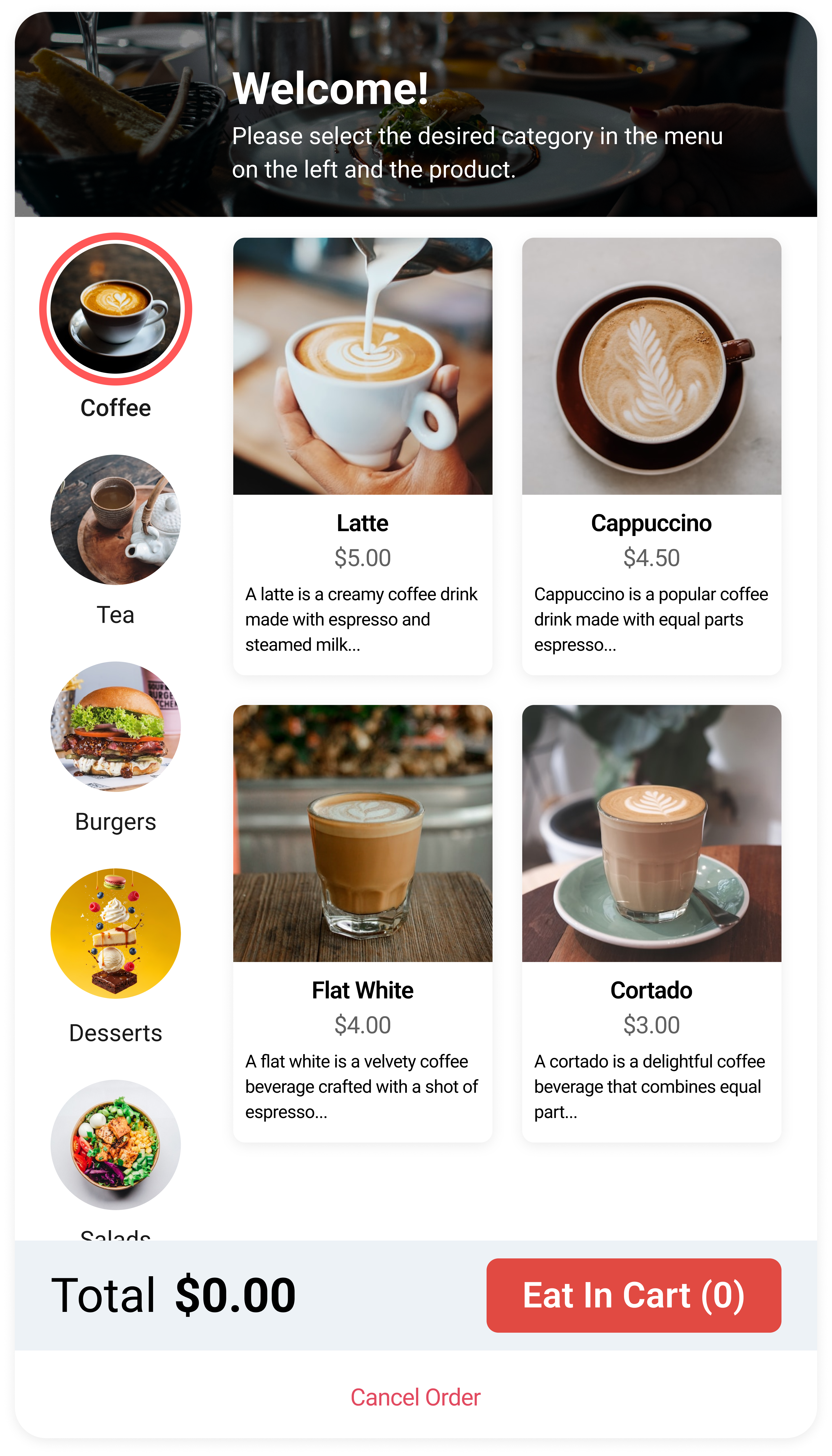 Catalog menu screen